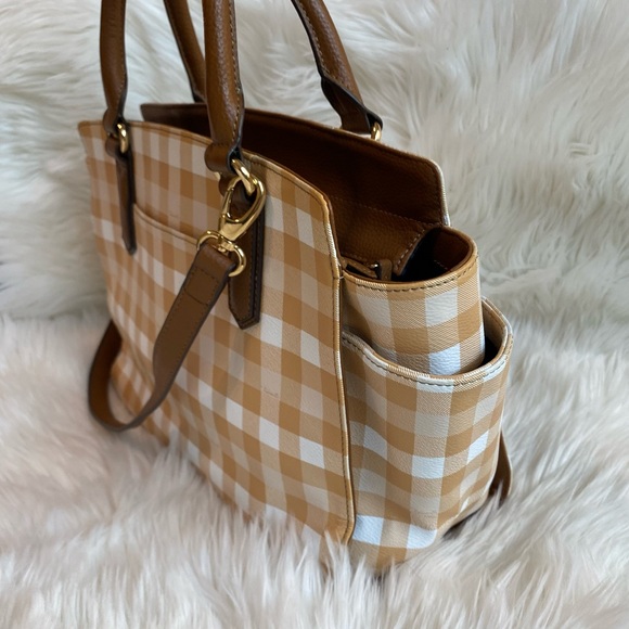 Tignanello gingham plaid saffiano satchel bag with removable strap - Picture 8 of 11